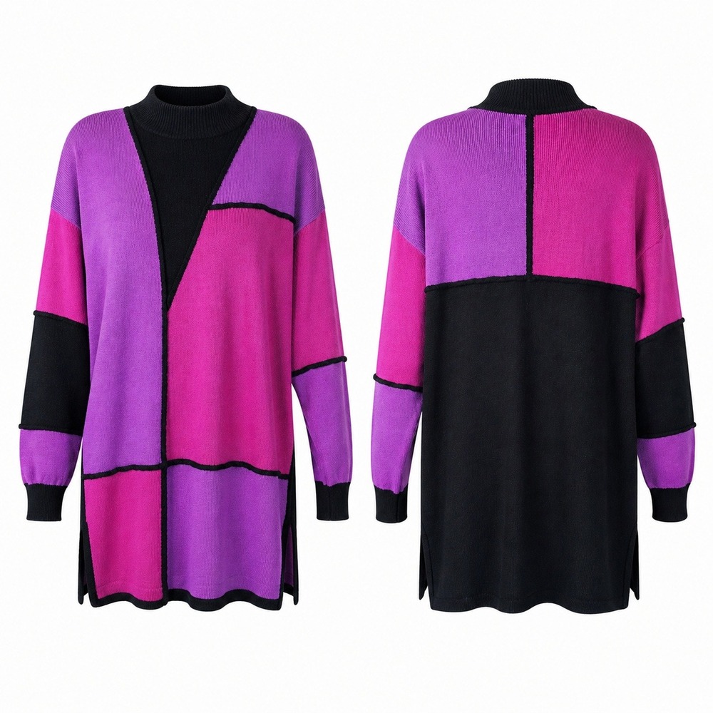 Vintage Antonella Preve Knit‎ Sweater Tunic L Pink Purple Retro Artsy Designer